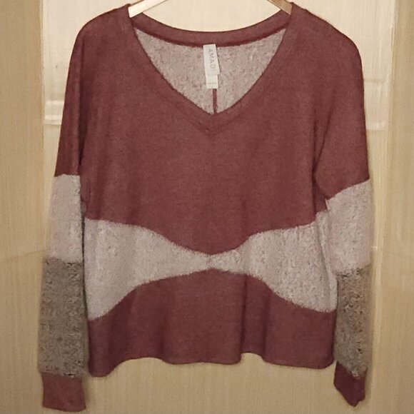Amadi Womens Maroon Mixed Material Sweatshirt Large - Picture 1 of 6